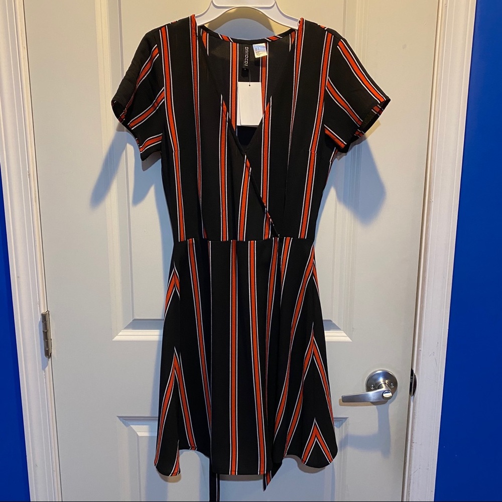 NWT Black & red striped wrap dress